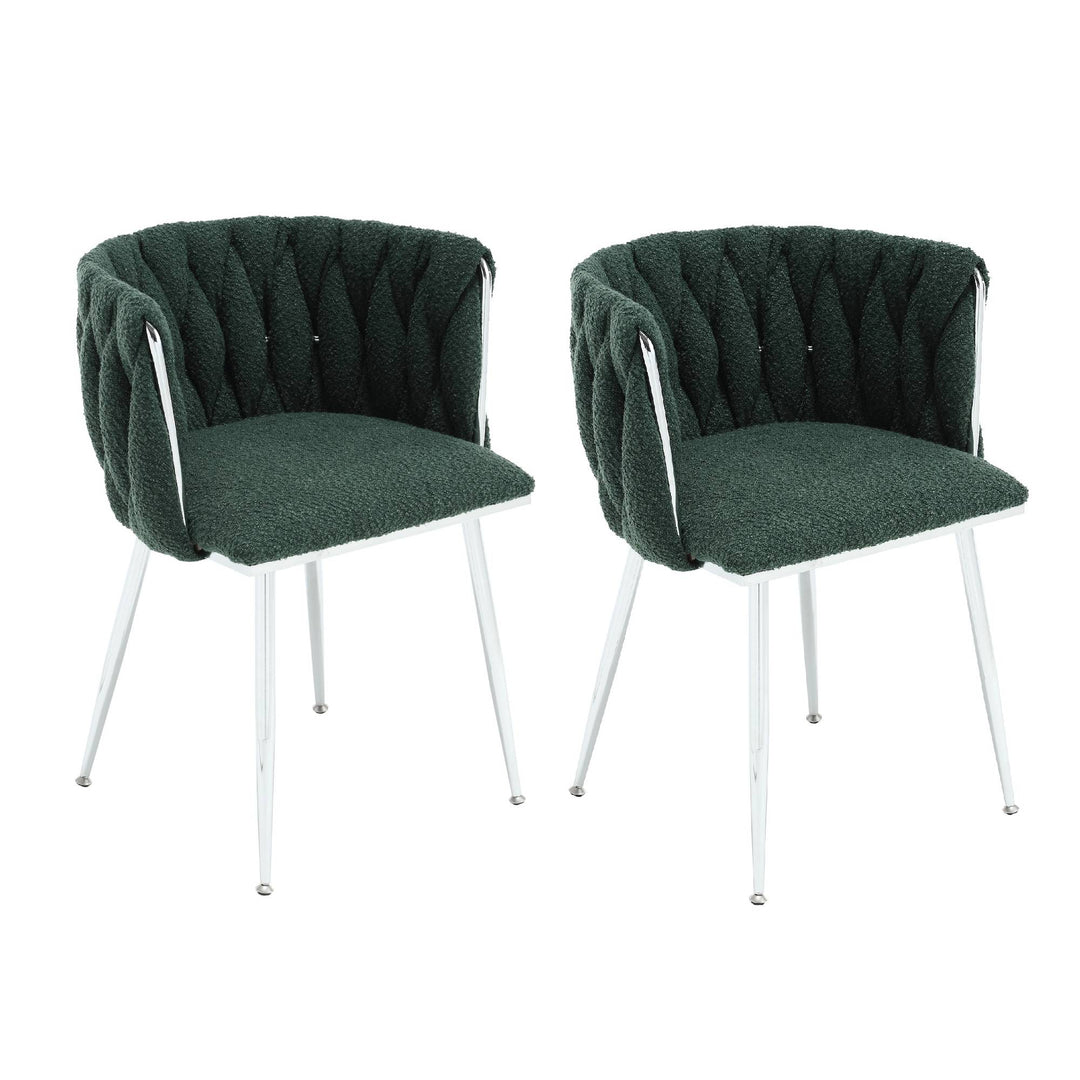 Set of 2 Hand-Woven Dining Chairs, Emerald