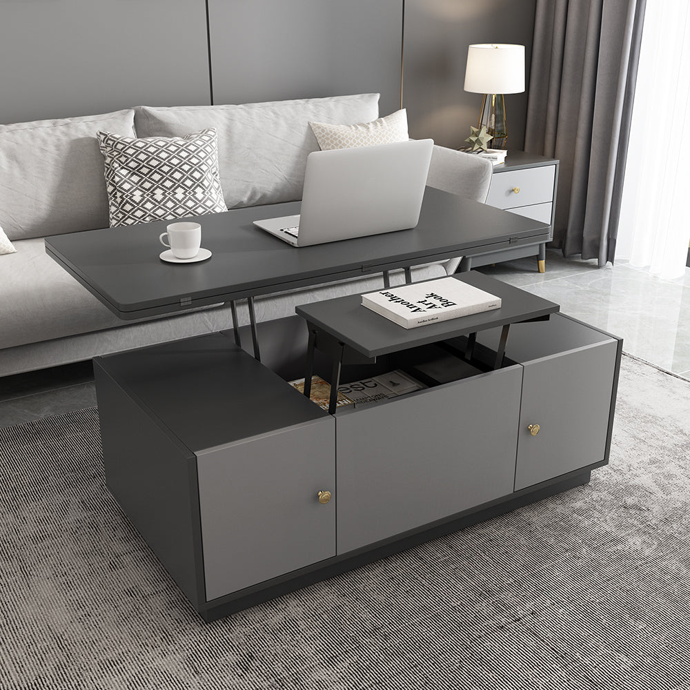 Modern Grey Multifunctional Rectanglular Lift-top Coffee Table with Storage