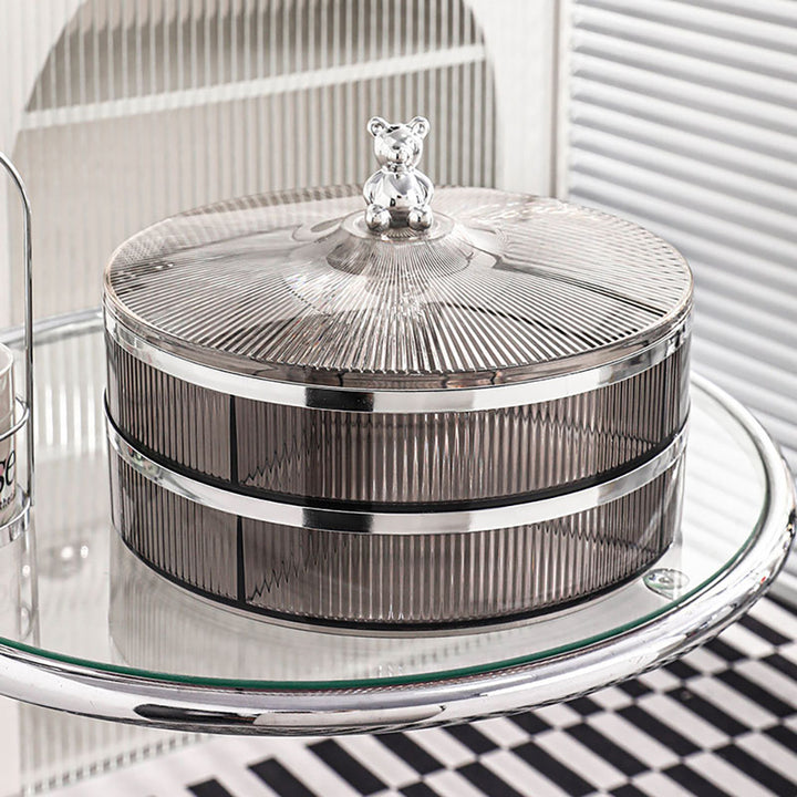 Acrylic 280mm Divided Serving Tray with Lid 2 Tiered Snack Tray Food Storage Containers