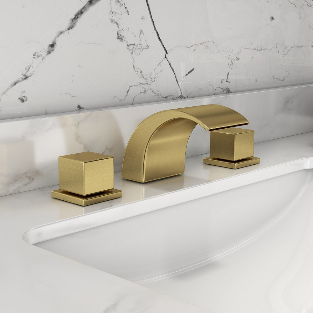 Victoria Waterfall 3 Holes Brushed Gold Bathroom Basin Tap Dual Handle