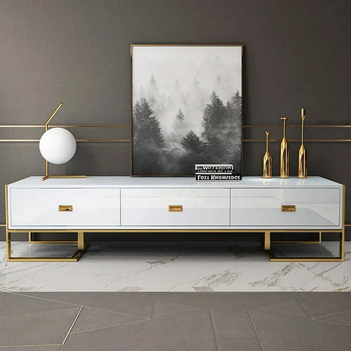 2000mm Modern Jocise White & Gold TV Stand 3 Drawers Media Console