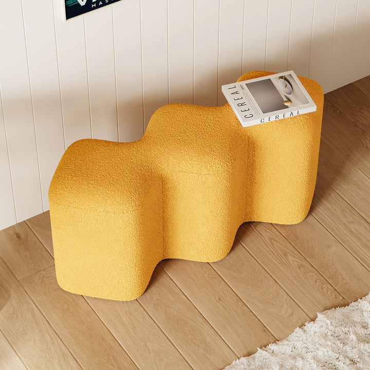 Modern Yellow Entryway Bench Boucle Upholstered Molecule Ottoman Wooden Frame