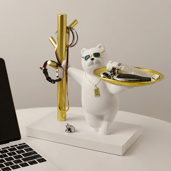 Modern White & Gold Resin Bear Decorative Storage Tray Holder Home Desk Animal Ornament