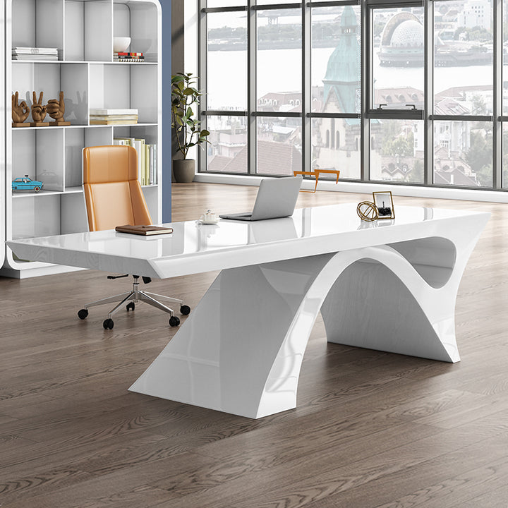 Modern White Computer Desk Rectangular Office Desk with Pedestal Base (1800mm)