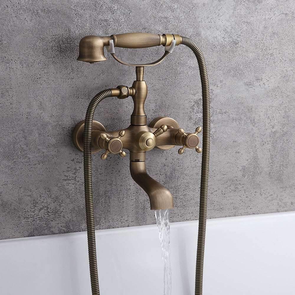 Chester Classic Style Antique Brass Wall Mount Clawfoot Tub Filler with Hand Shower