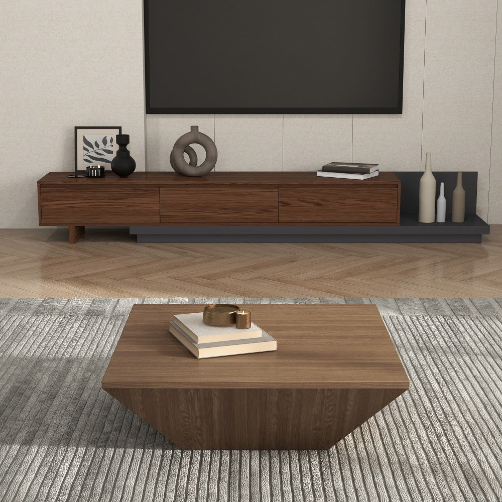 Modern Wood Walnut Coffee Table with Storage Square Coffee Table with 1-Drawer