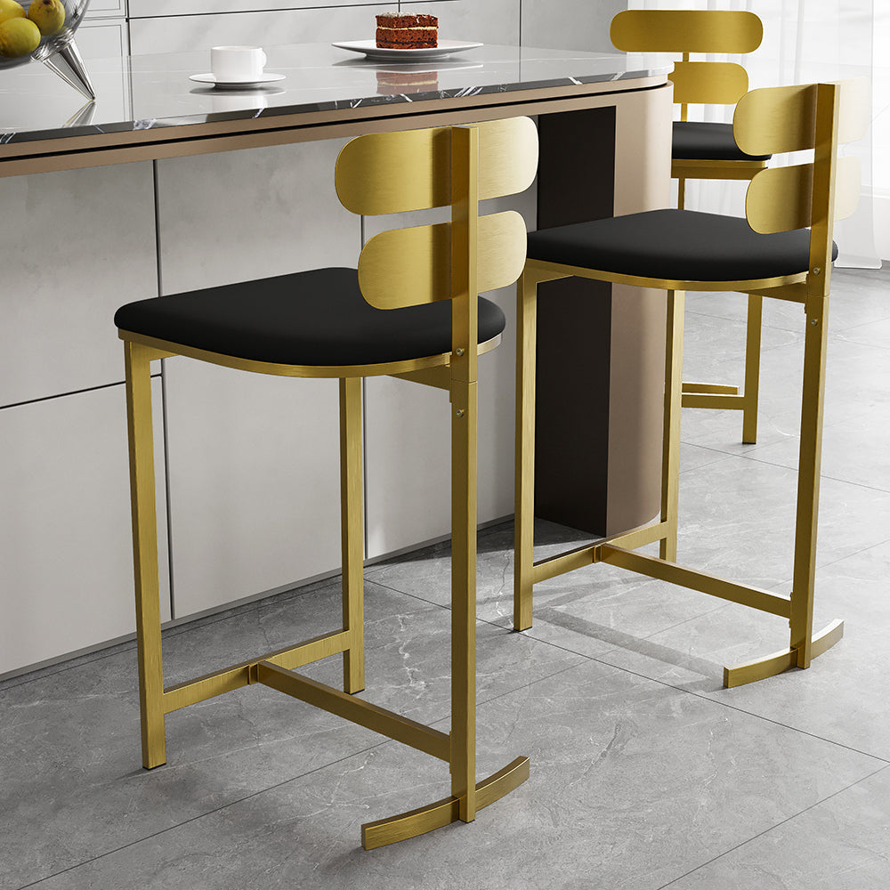 Modern 4-Piece PU Leather Black Counter Stools with Back Breakfast Kitchen Counter Stool