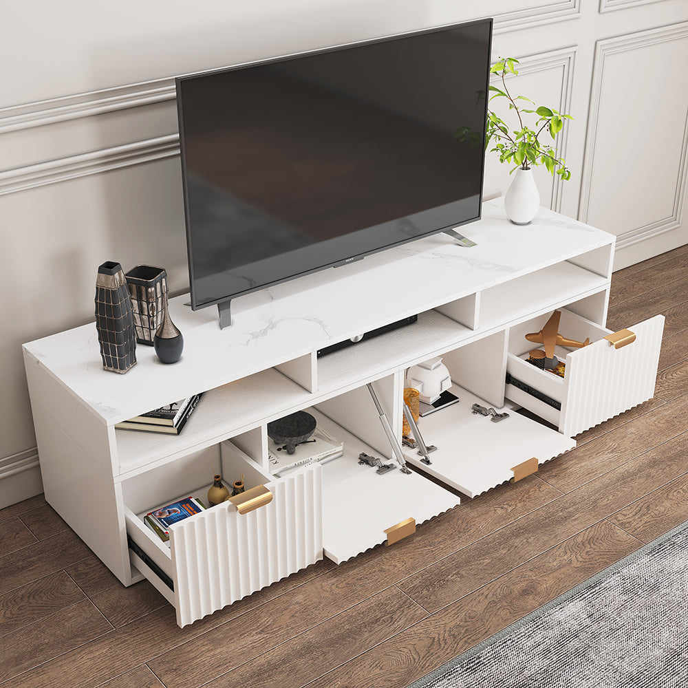 1440mm TV Stand White Corner Media Console Fluted with 2 Drawers & 5 Shelves