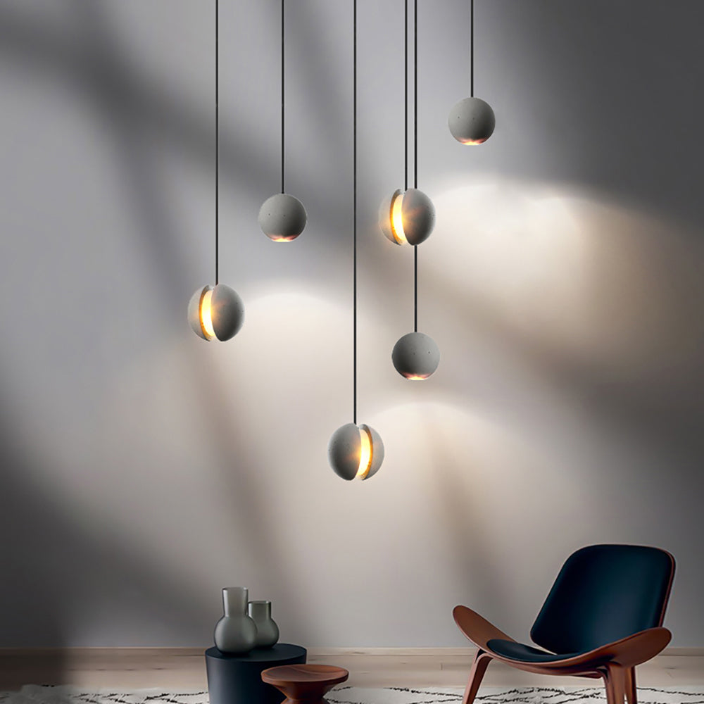 Moon Cement Pendant Light Grey Hanging Light set of 6