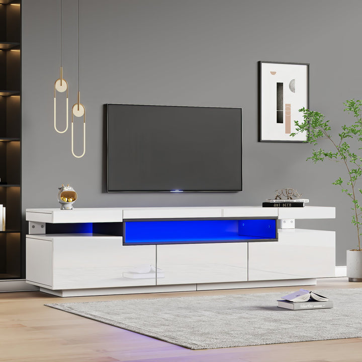 Modern TV Stand with LED Lights & High Gloss Front