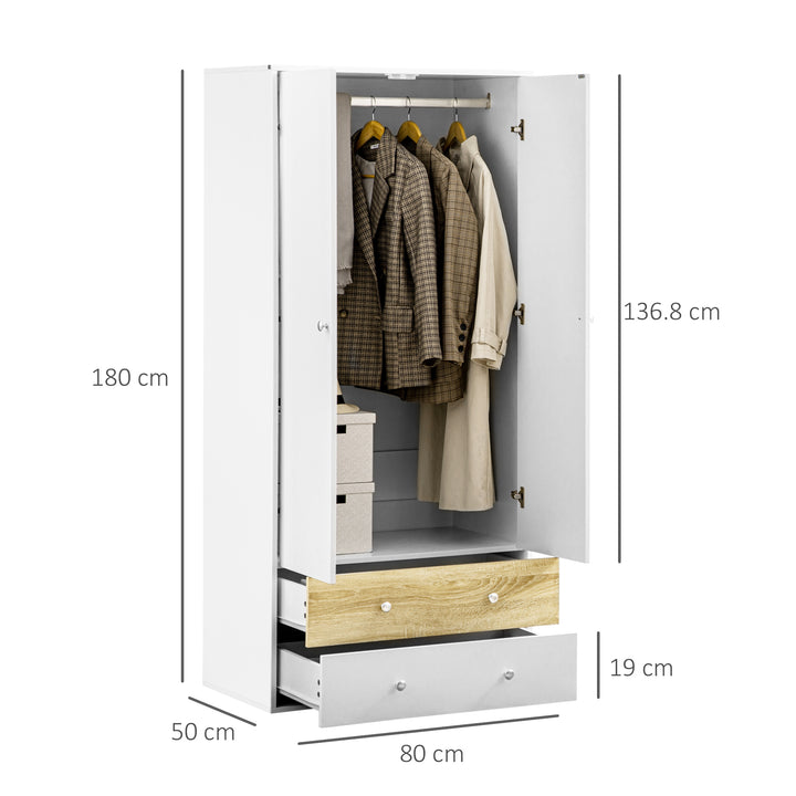 HOMCOM White Wardrobe with 2 Doors, Drawers