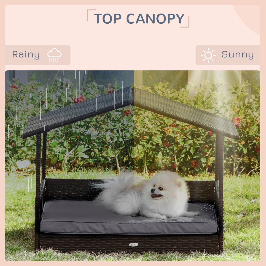 Rattan Dog House with Canopy