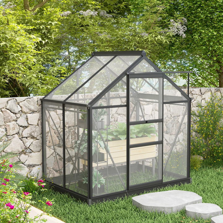 Polycarbonate Greenhouse Large Walk-In Green House Garden Plants Grow Galvanized Base Aluminium Frame w/ Slide Door