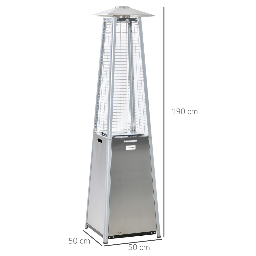 11.2KW Outdoor Patio Gas Heater Stainless Steel Pyramid Propane Heater Garden Freestanding Tower Heater with Wheels