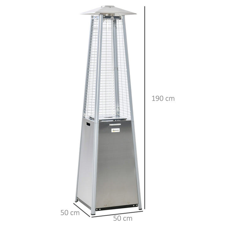 11.2KW Outdoor Patio Gas Heater Stainless Steel Pyramid Propane Heater Garden Freestanding Tower Heater with Wheels