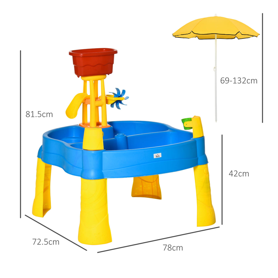 Sand and Water Play Table with Accessories and Adjustable Parasol