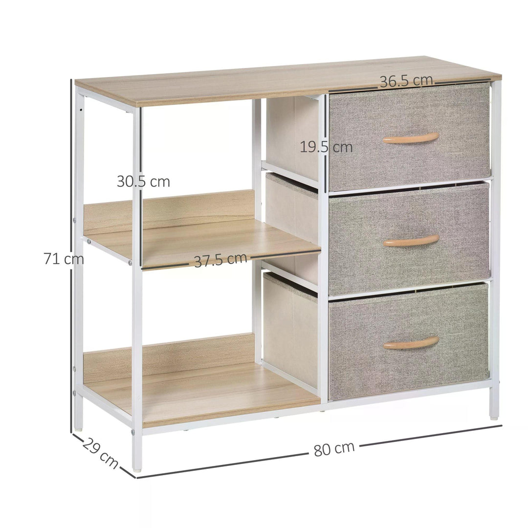 Storage Dresser with 3 Fabric Drawers & 2 Display Shelves