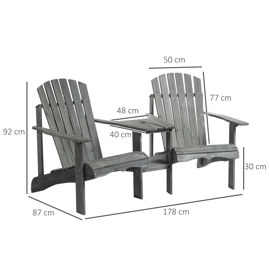 Wooden Outdoor Double Adirondack Chairs Loveseat w/ Center Table & Umbrella Hole