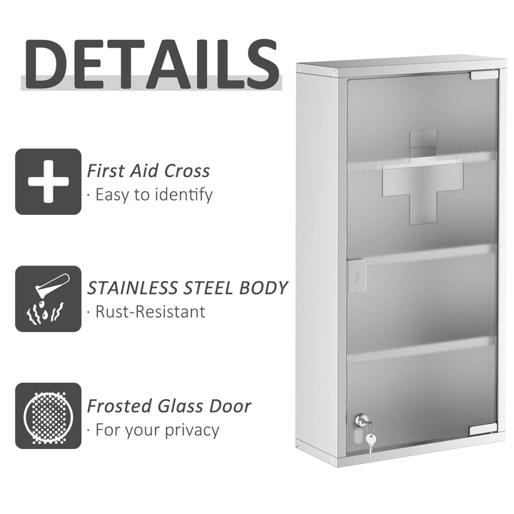 Wall-Mounted Medicine Cabinet: 4 Tier Lockable Glass Door