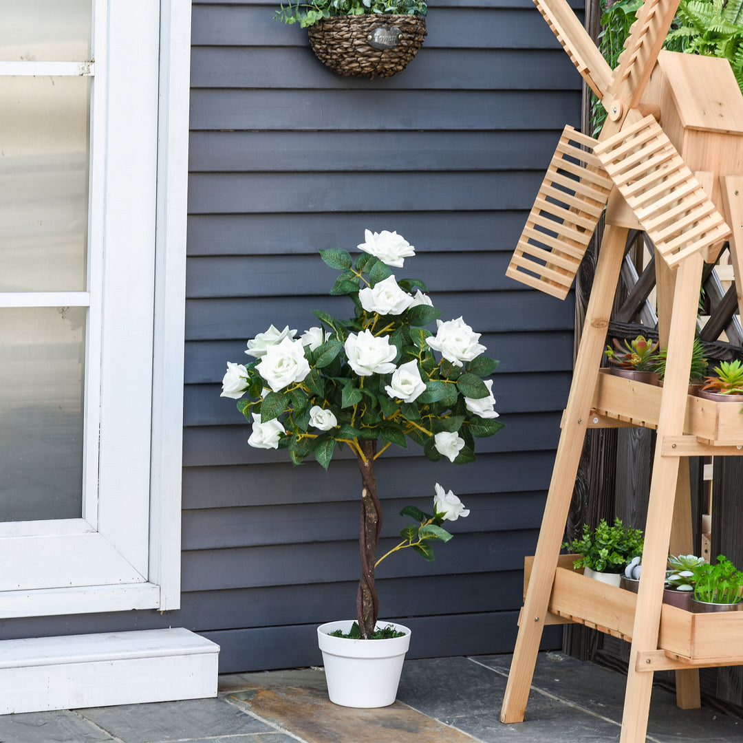 Set of 2 Artificial Plants White Rose Floral in Pot