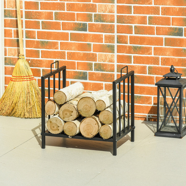 Firewood Log Rack Fireplace Log Holder Wood Storage Rack with 2 Handles