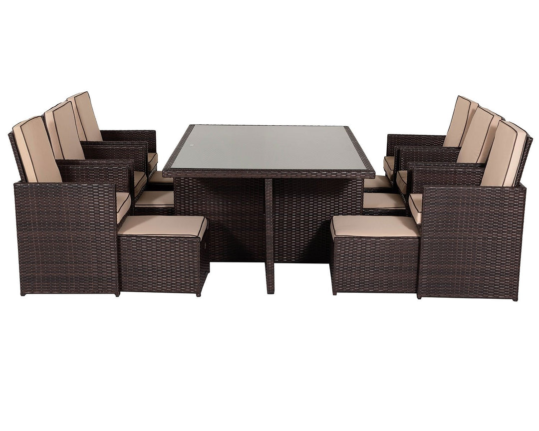 6 Seat Rattan Garden Cube Dining Set in Brown with Footstools - Barcelona - Rattan Direct