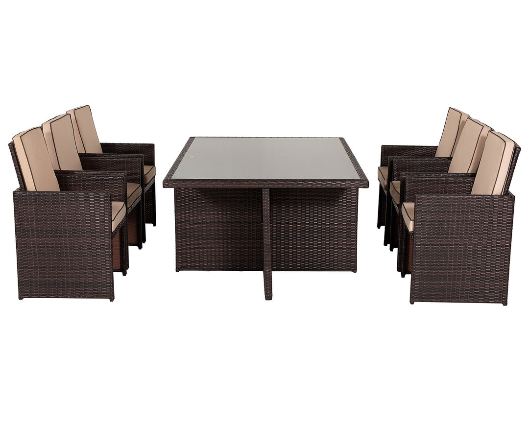 6 Seater Rattan Garden Cube Dining Set in Brown - Barcelona - Rattan Direct