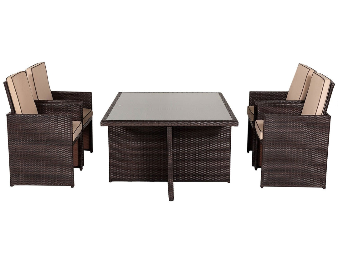 4 Seater Rattan Garden Cube Dining Set in Brown - Barcelona - Rattan Direct