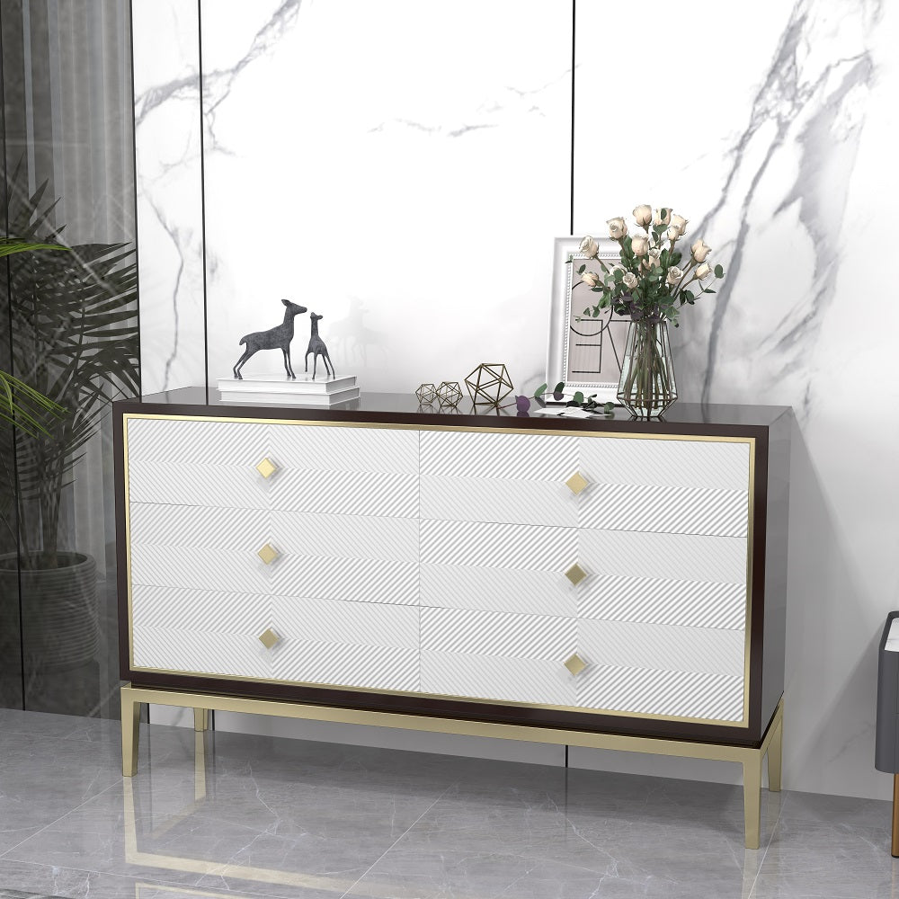 1500mm Modern Bedroom Dresser with 6 Drawers Cabinet for Storage in Gold