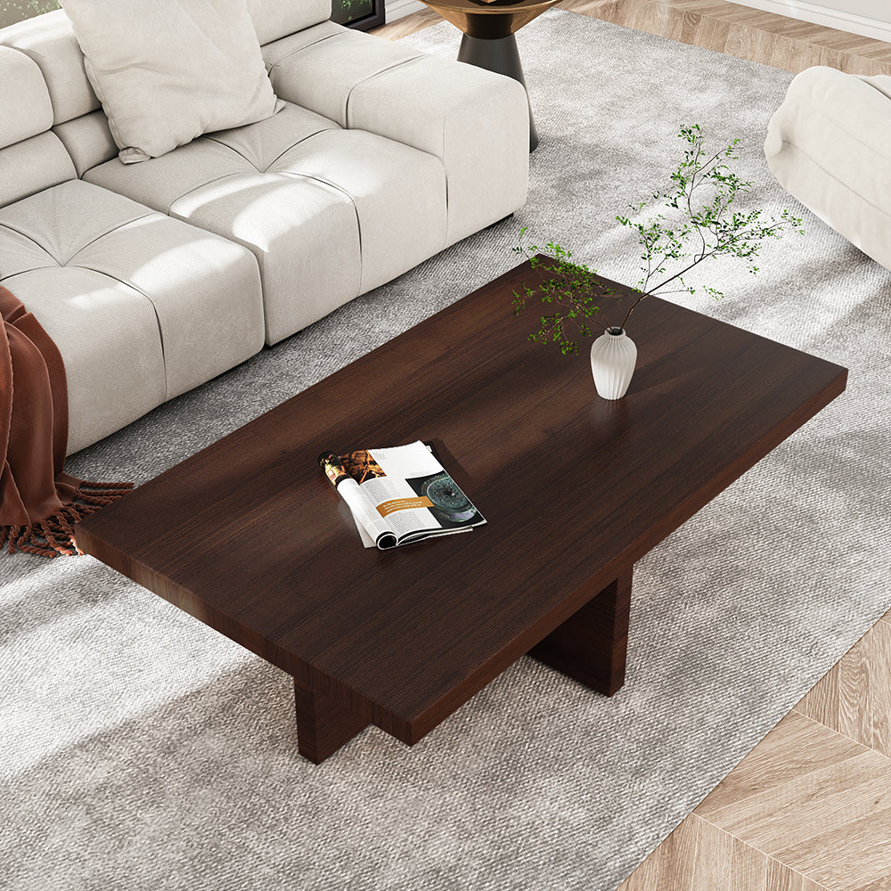 Modern Wooden Rectangle Coffee Table Living Room Cocktail Table in Walnut