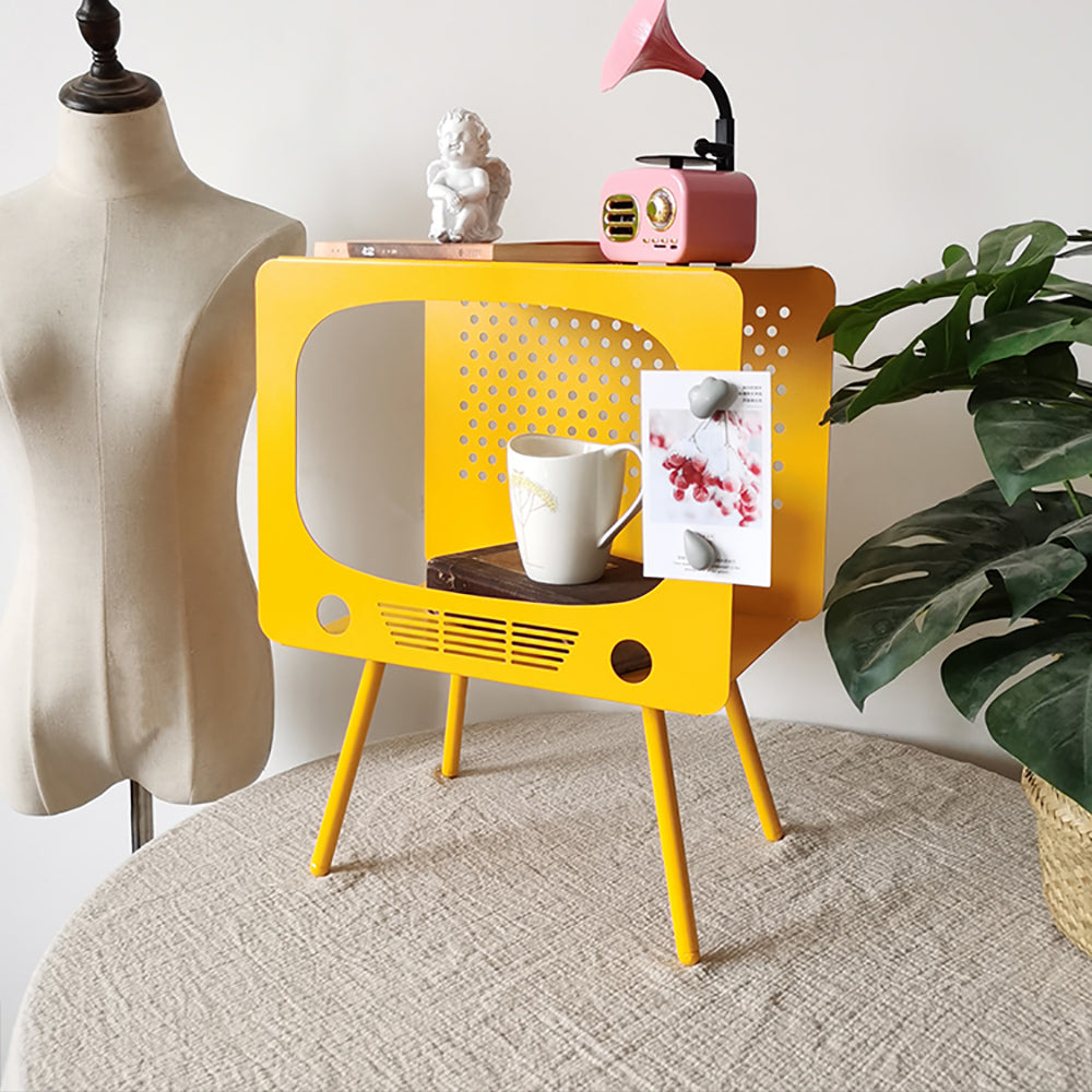 Stert TV Sculpt Display Shelving Unique End Table in Yellow