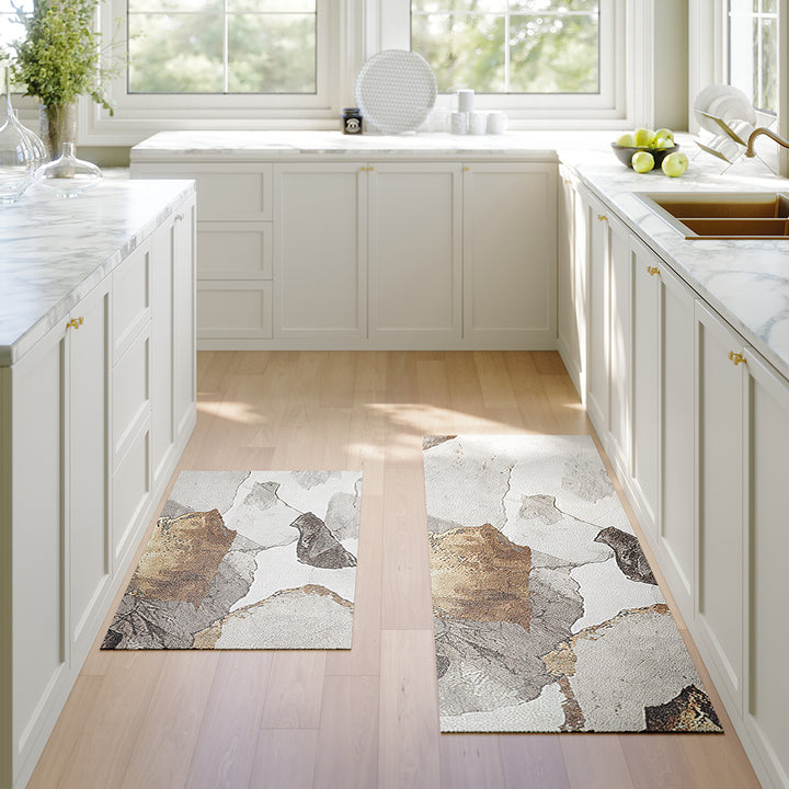 2 Pieces Modern Gold Kitchen Runner Mats Non-slip Abstract Kitchen Mat Set