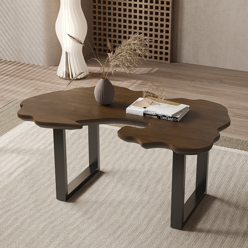 Rustic 1010mm Live-Edge Coffee Table Walnut & Black with Wooden Tabletop & Metal Base