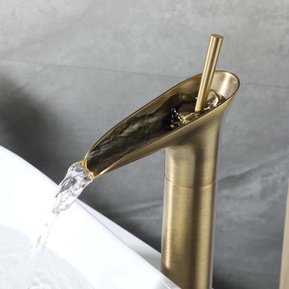 Ashfie Classic Monobloc Single Lever Handle Countertop Basin Waterfall Tap Solid Brass