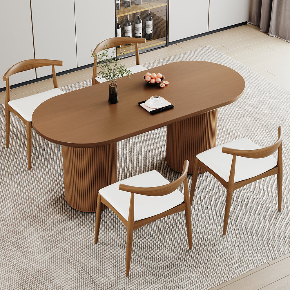 Oval Dining Table Solid Wood for 6 Person Japandi Walnut