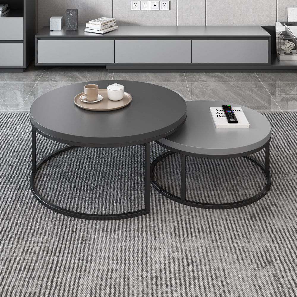 Fero 2 Pieces Modern Wood Gray & Black Round Nesting Coffee Table for Living Room