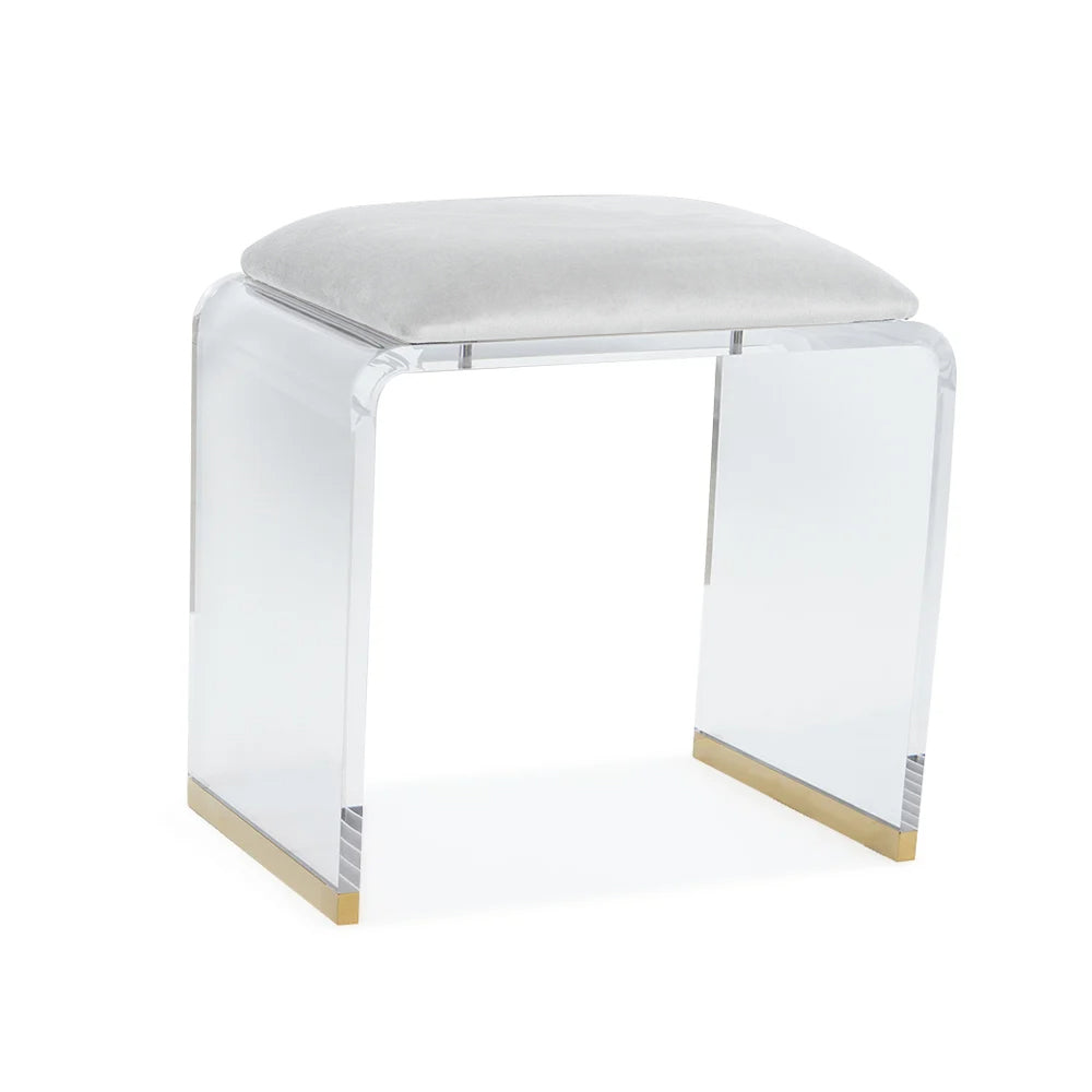 White Acrylic Ottoman Vanity Stool Clear and Gold-Small