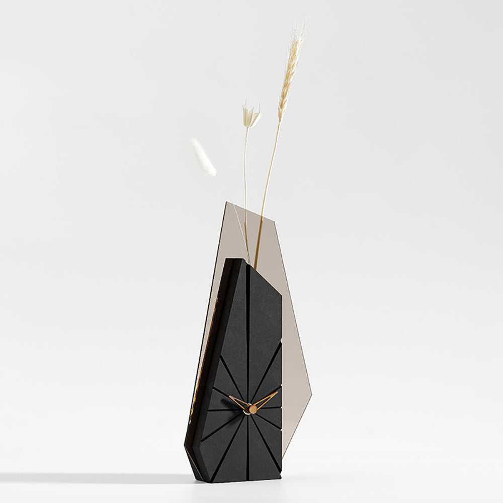 Modern Wood Black Abstract Geometry Mantel & Table Top Clock