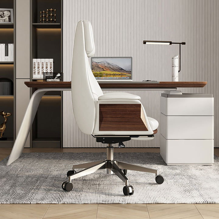 1630mm Black Wooden Writing Desk & White Leather Office Desk Chair Set High Back