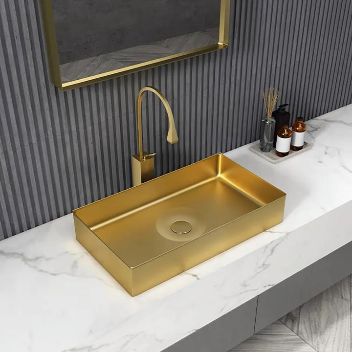 Contemporary Gold Rectangular Stainless Steel Countertop Basin Luxury Wash Basin