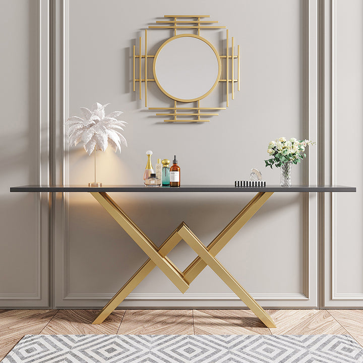 1800mm Black & Gold Narrow Console Table Accent Table For Hallway X Base Metal