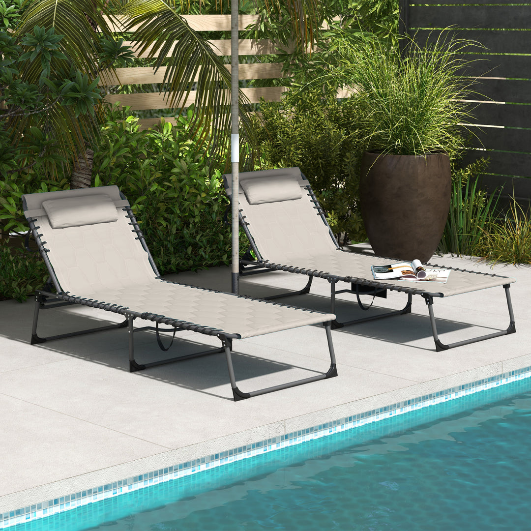 Foldable Sun Lounger Set w/ 5-level Reclining Back