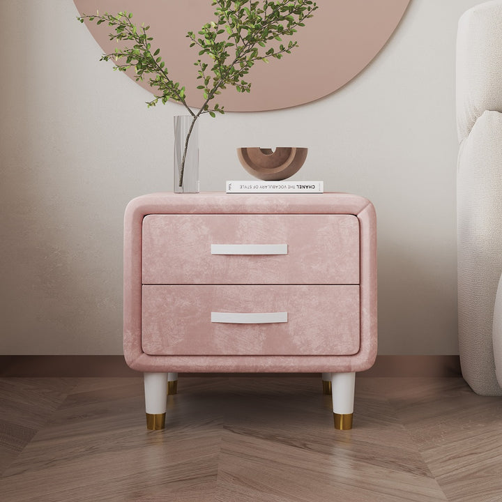 Modern Pink Velvet Nightstand with 2 Drawers Bedroom