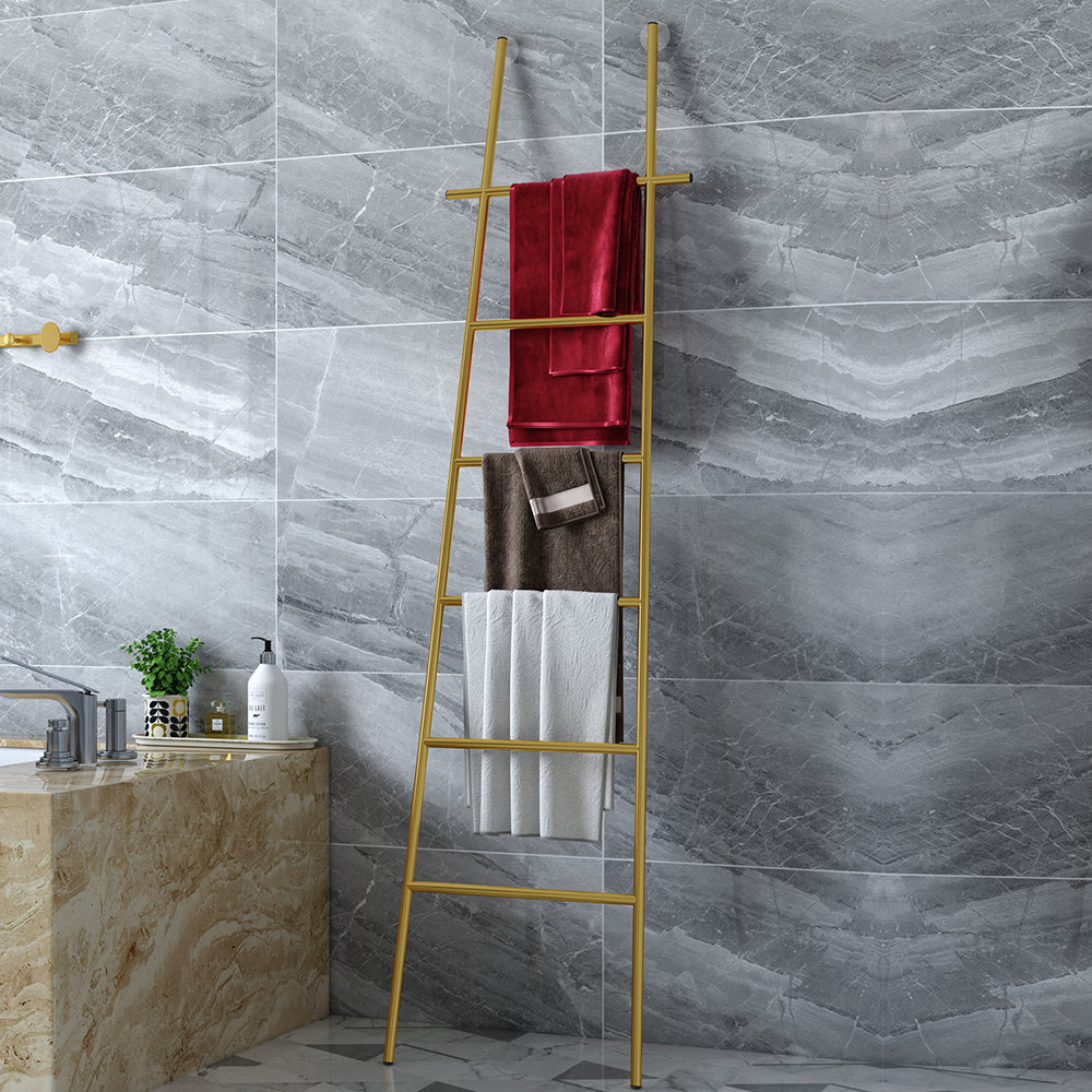 Gold Modern Freestanding Bath Ladder Storage Towel Rack