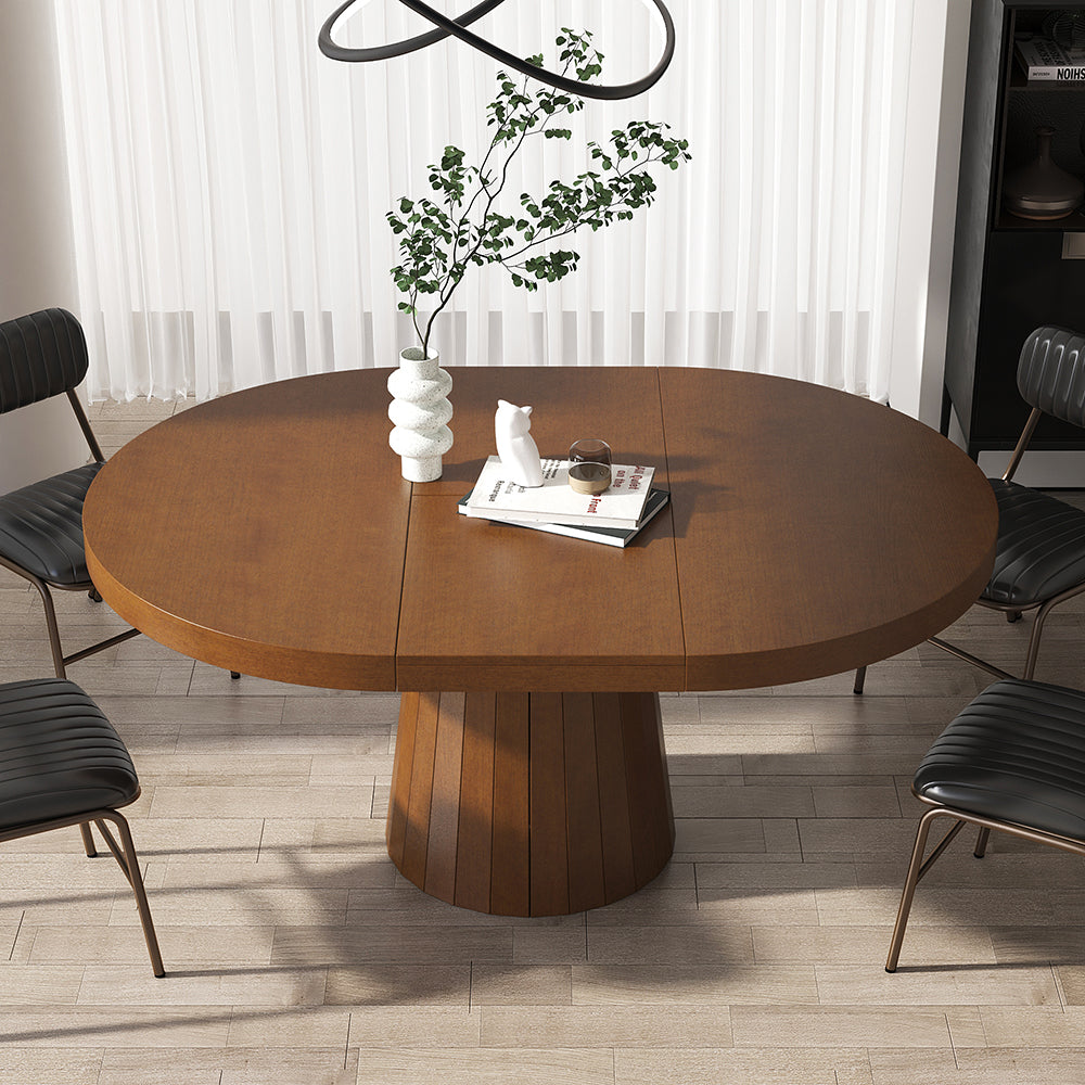 Oval&Round Dining Table Extendable Table Pedestal 6-Seater Japandi Walnut