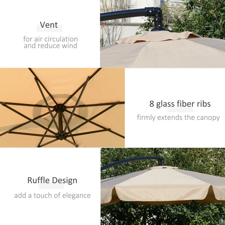 Waterproof 2.7m Cantilever Parasol Banana Sun Umbrella with Crank Handle and Cross Base for Outdoor Hanging Sun Shade Light Brown