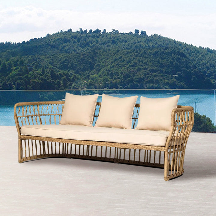 Boho 1880mm Natural Color Rattan Sofa Square Arm with Cushion Pillow