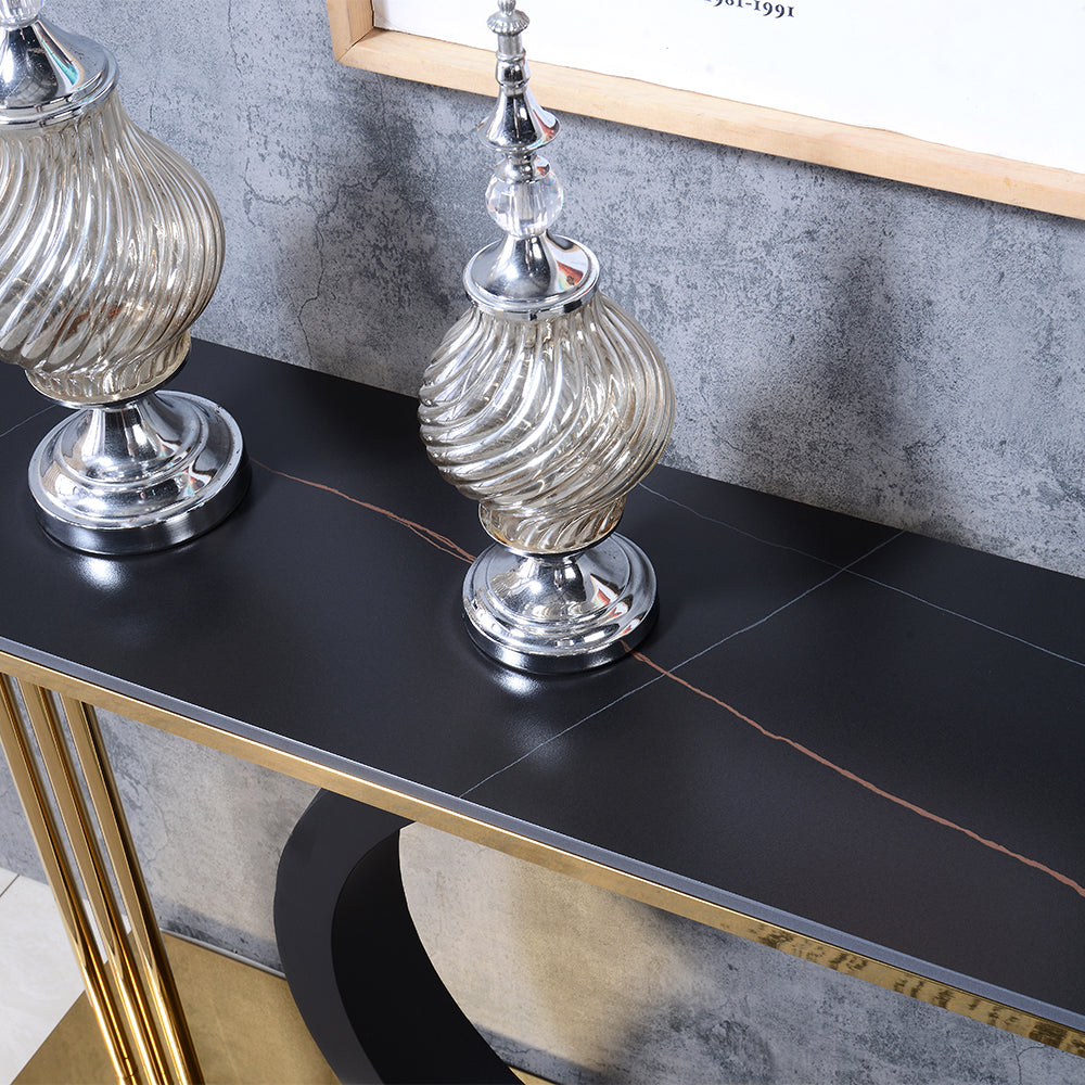 1400mm Post Modern Black Geometry Console Table Sintered Stone Top Stainless Steel Frame