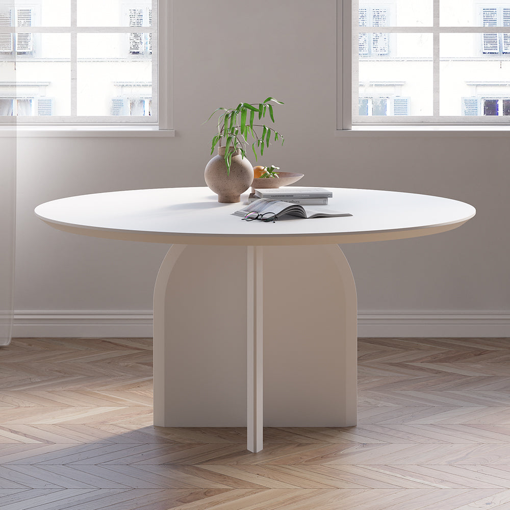 39.4" Round Dining Table Solid Wood for 4 Modern White Dining Room Table