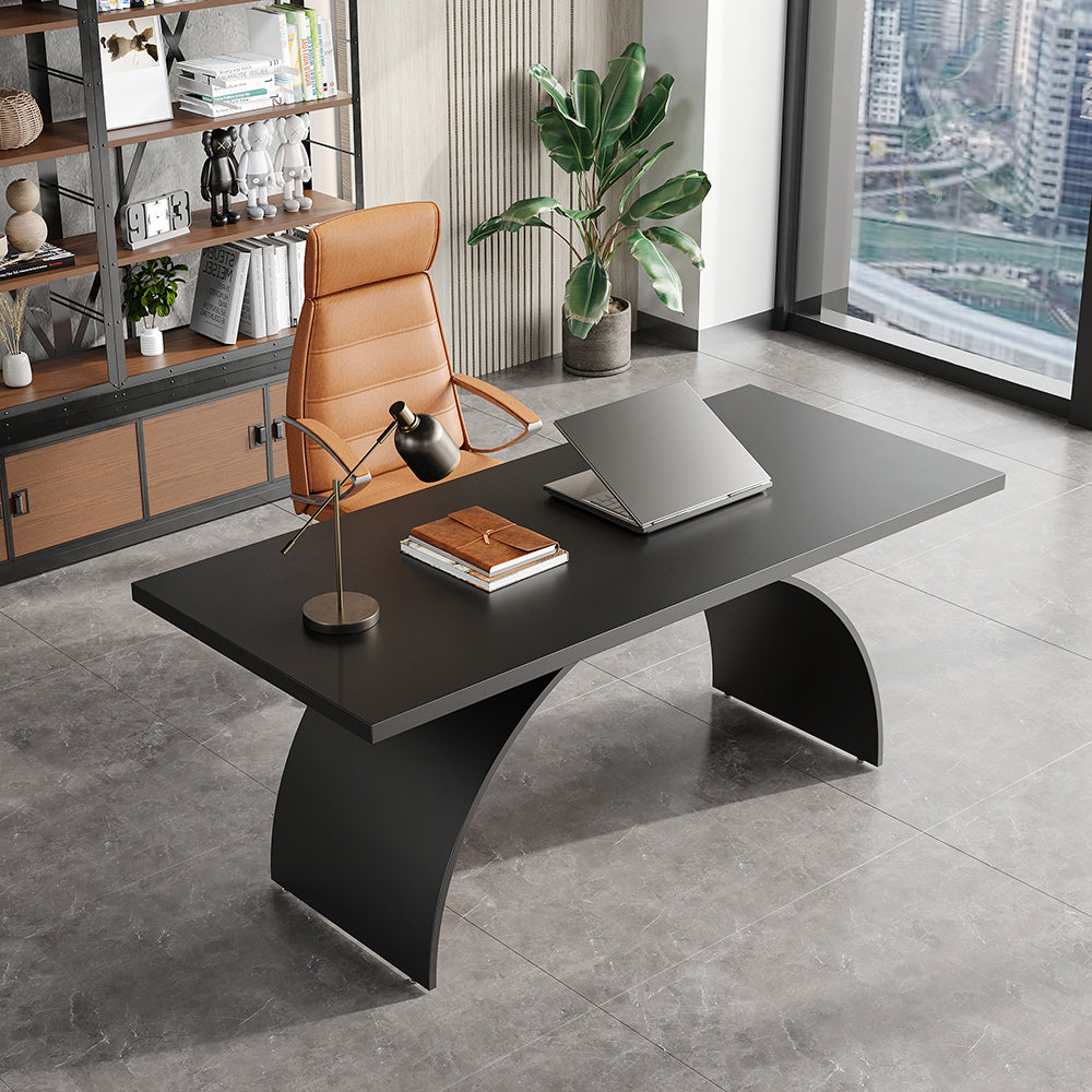 Industrial Black Rectangular Writing Desk Solid Wood Metal Base Home Office Desk Office Furniture (1800mm )